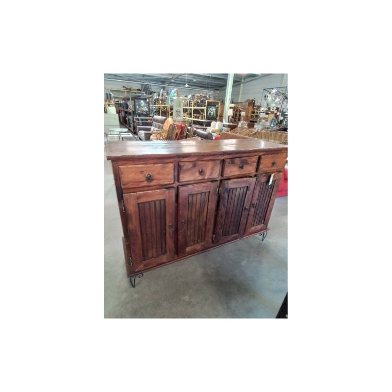 ENFILADE BOIS 4 PORTES 4 TIROIRS PIEDS FER FORGÉ 