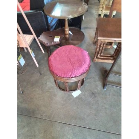 TABOURET ROND PIÈTEMENT ROTIN ASSISE TISSU ROUGE