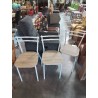 3 CHAISES PIÈTEMENT MÉTAL BLANC ASSISE BOIS CLAIR