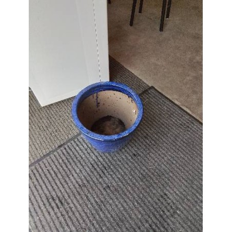 CACHE POT TERRE CUITE ÉMAILLÉE BLEU