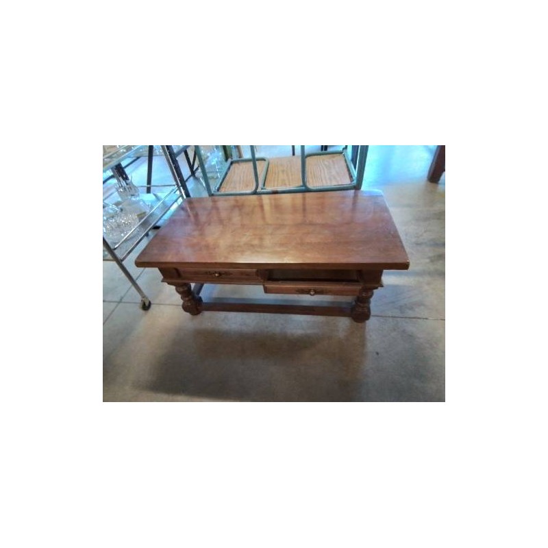 TABLE BASSE RECTANGULAIRE BOIS A ENTRETOISE 4 TIROIRS