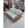 SALON 3 PIÈCES CANAPÉ ET 2 FAUTEUILS BOIS CANNÉ COUSSINS TISSU VERT