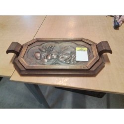 PLATEAU BOIS SCULPTÉ VERRE ANNÉES 40