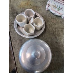 YAOURTIÈRE ALU ET POTS CÉRAMIQUE ANNÉES 50-60