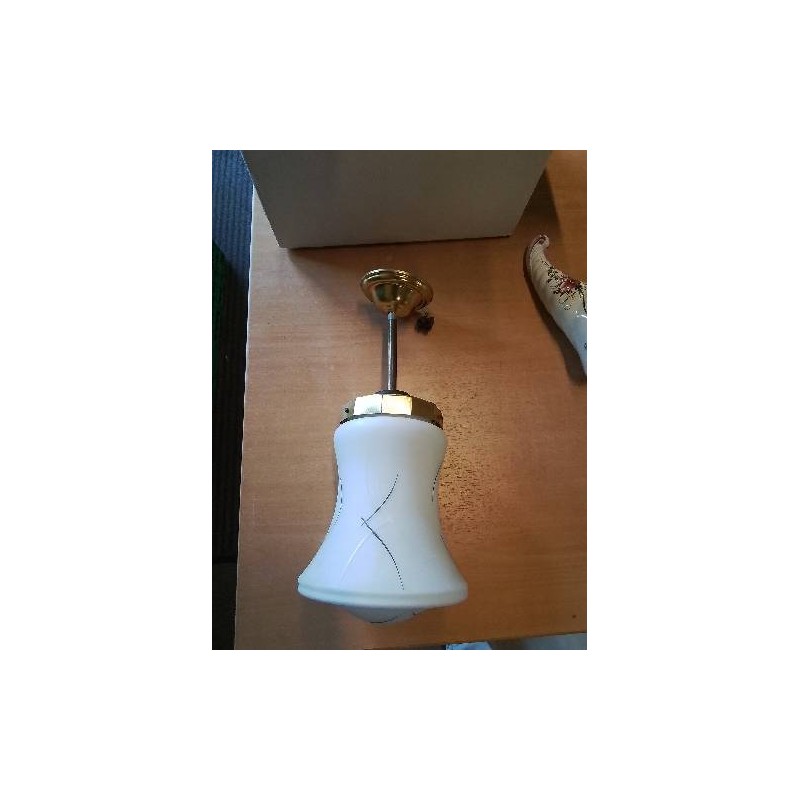 PLAFONNIER MÉTAL DORÉ ET VERRE BBLANC ANNÉES 50
