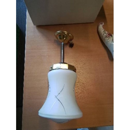 PLAFONNIER MÉTAL DORÉ ET VERRE BBLANC ANNÉES 50