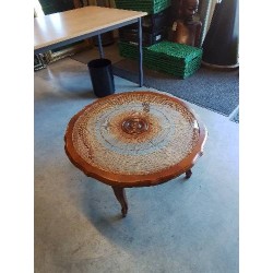 TABLE BASSE RONDE BOIS CANNÉ PLATEAU VERRE