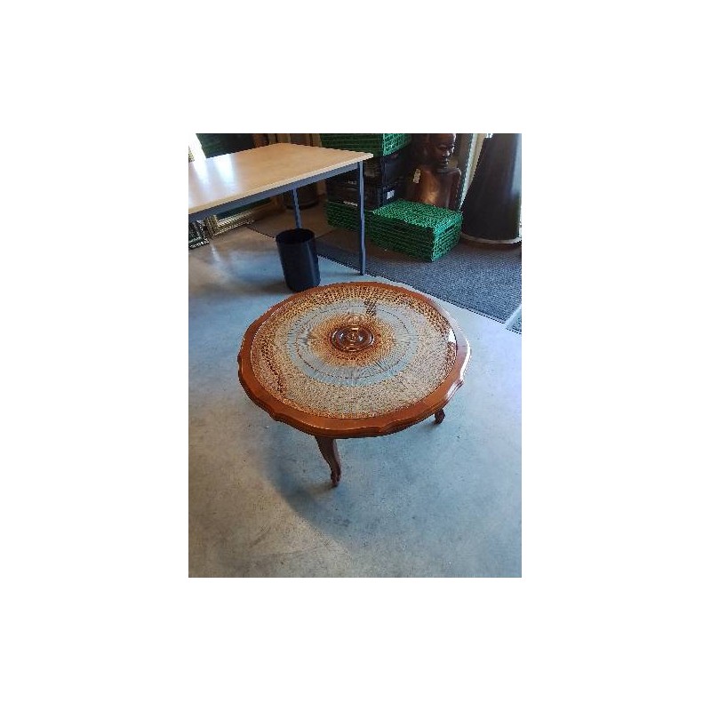 TABLE BASSE RONDE BOIS CANNÉ PLATEAU VERRE