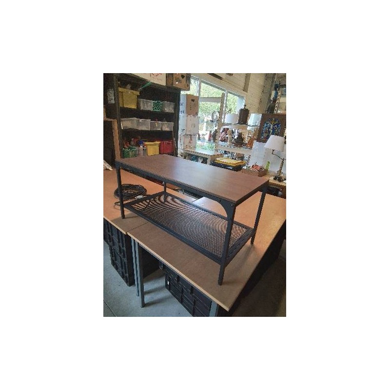 TABLE BASSE RECTANGULAIRE PIÈTEMENT MÉTAL NOIR PLATEAU BOIS IKEA FJALLBO