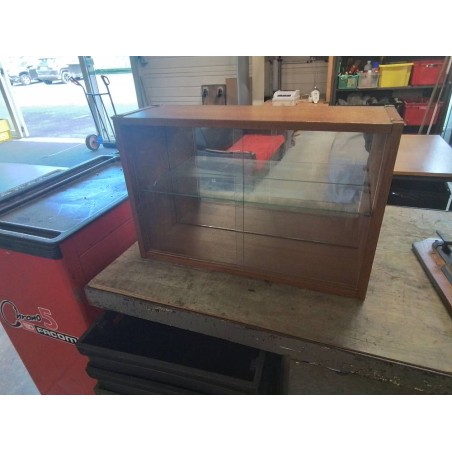 VITRINE MURALE TECK 2 PORTES COULISSANTES VERRE ANNÉES 60