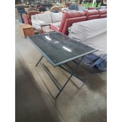 TABLE DE JARDIN RECTANGULAIRE PLIANTE MÉTAL GRIS PLATEAU VERRE