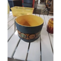 CACHE POT ROND CÉRAMIQUE OCRE BLEU GERMANY ANNÉES 60 16,5CM