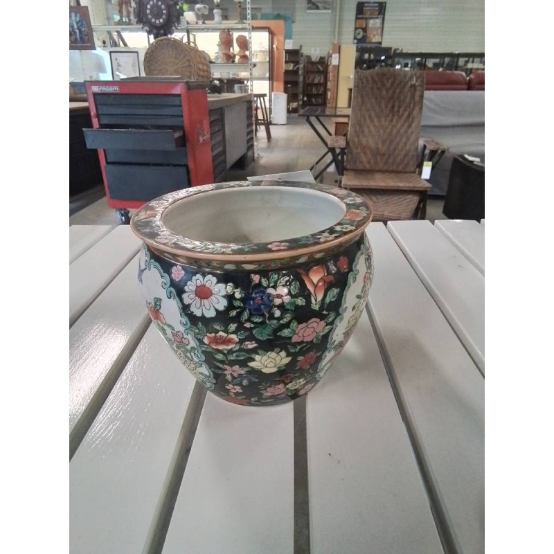 CACHE POT ROND CÉRAMIQUE DÉCOR ASIATIQUE 