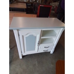 BUFFET BOIS PEINT ECRU ET TAUPE 1 PORTE 2 TIROIRS 2 NICHES