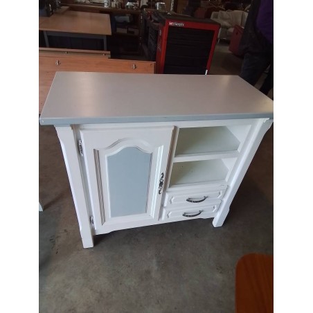 BUFFET BOIS PEINT ECRU ET TAUPE 1 PORTE 2 TIROIRS 2 NICHES