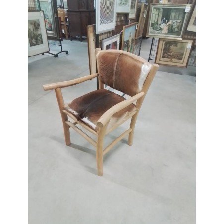 FAUTEUIL STYLE BRUTALISTE ORME ET PEAU DE CHÈVRE ANNÉES 70/80