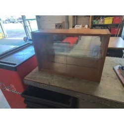 VITRINE MURALE TECK 2 PORTES COULISSANTES VERRE ANNÉES 60