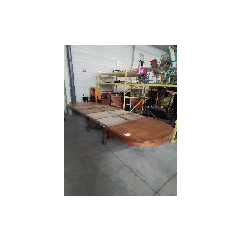 TABLE OVALE EXTENSIBLE BOIS CLAIR PIÈTEMENT SCULPTÉ A ENTRETOISE 4RALLONGES 49CM EN L\'ÉTAT 