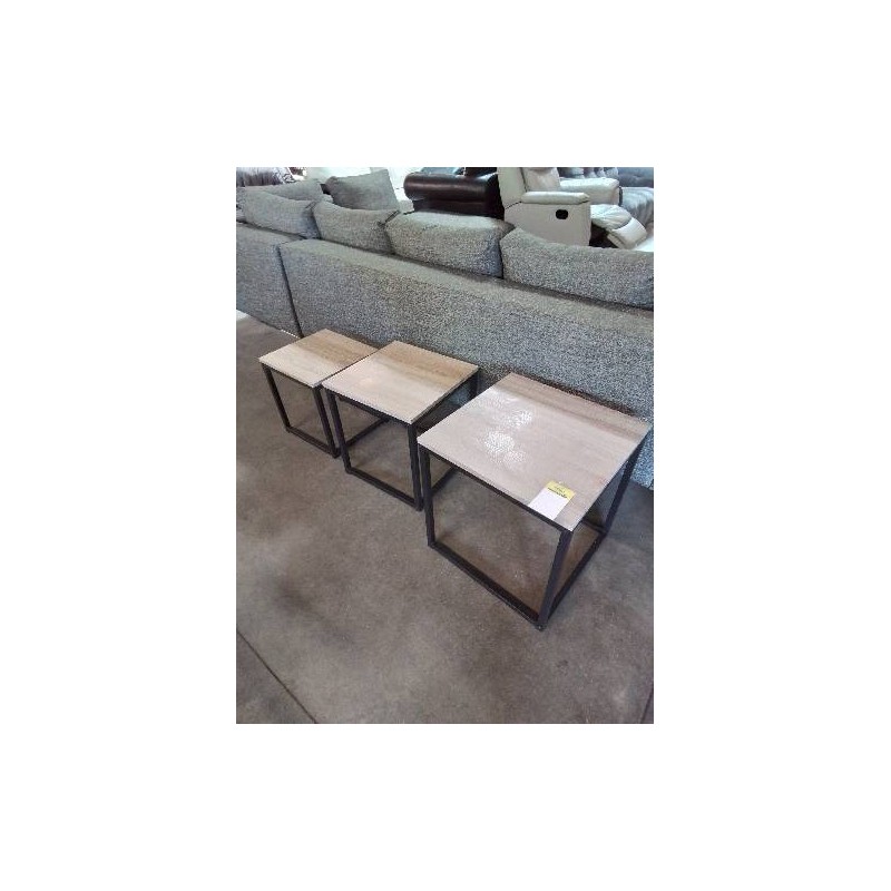 3 TABLES BASSES GIGOGNES PIÈTEMENT MÉTAL NOIR PLATEAU BOIS CLAIR
