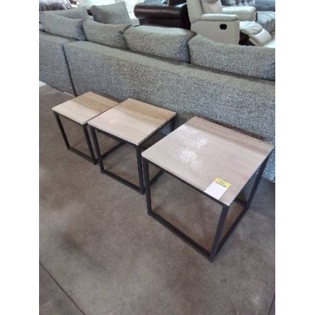 3 TABLES BASSES GIGOGNES PIÈTEMENT MÉTAL NOIR PLATEAU BOIS CLAIR