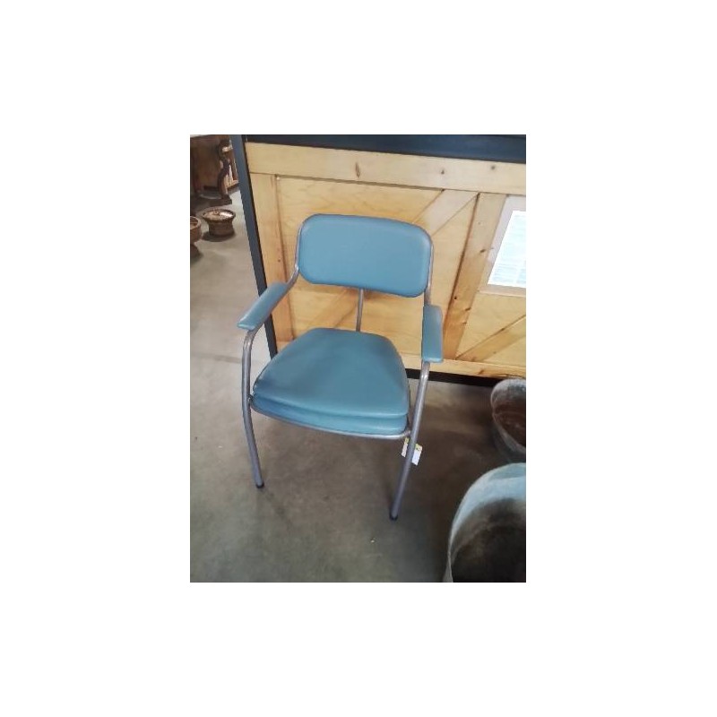 FAUTEUIL D’AISANCE MÉTAL GRIS ET PU BLEU