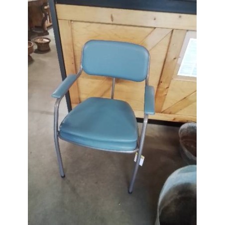 FAUTEUIL D’AISANCE MÉTAL GRIS ET PU BLEU