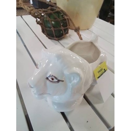 CACHE POT CÉRAMIQUE BLANC AU LION