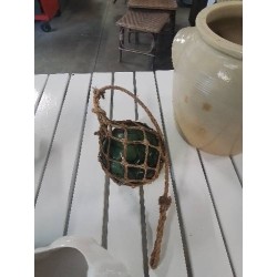 BOULE MARINE VERRE SOUFFLÉ TEINTÉ VERT ET CORDAGE 