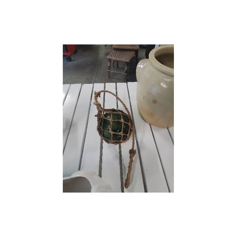 BOULE MARINE VERRE SOUFFLÉ TEINTÉ VERT ET CORDAGE 