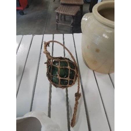 BOULE MARINE VERRE SOUFFLÉ TEINTÉ VERT ET CORDAGE 