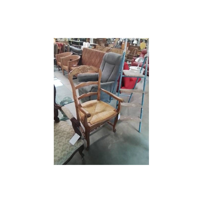 FAUTEUIL DE CHEMINÉE BOIS CLAIR PAILLÉ STYLE RÉGENCE COQUILLE 
