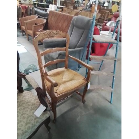 FAUTEUIL DE CHEMINÉE BOIS CLAIR PAILLÉ STYLE RÉGENCE COQUILLE 