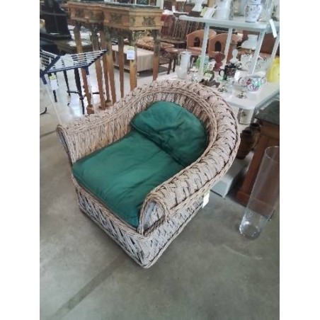 FAUTEUIL GONDOLE VANNERIE ASSISE COUSSINS VERT