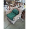 FAUTEUIL GONDOLE VANNERIE ASSISE COUSSINS VERT