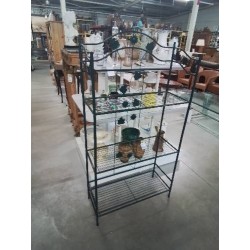 ÉTAGÈRE METTALIQUE VERTE AJOURÉ DÉCOR FEUILLAGES 3 TABLETTES 