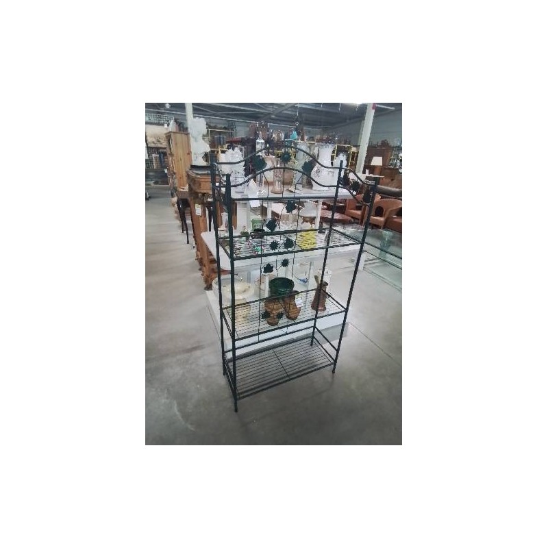 ÉTAGÈRE METTALIQUE VERTE AJOURÉ DÉCOR FEUILLAGES 3 TABLETTES 