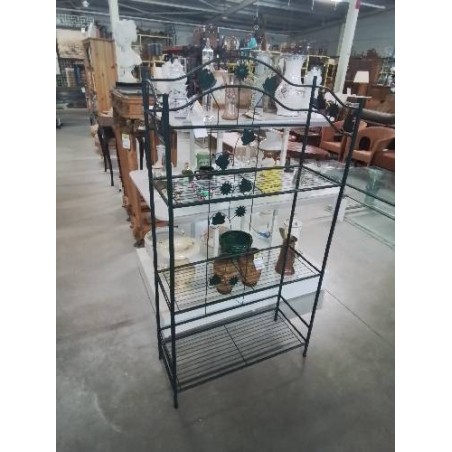 ÉTAGÈRE METTALIQUE VERTE AJOURÉ DÉCOR FEUILLAGES 3 TABLETTES 