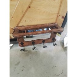 PORTE MANTEAU MURAL BOIS A BARREAUX 4 PATÈRES FER FORGÉ 