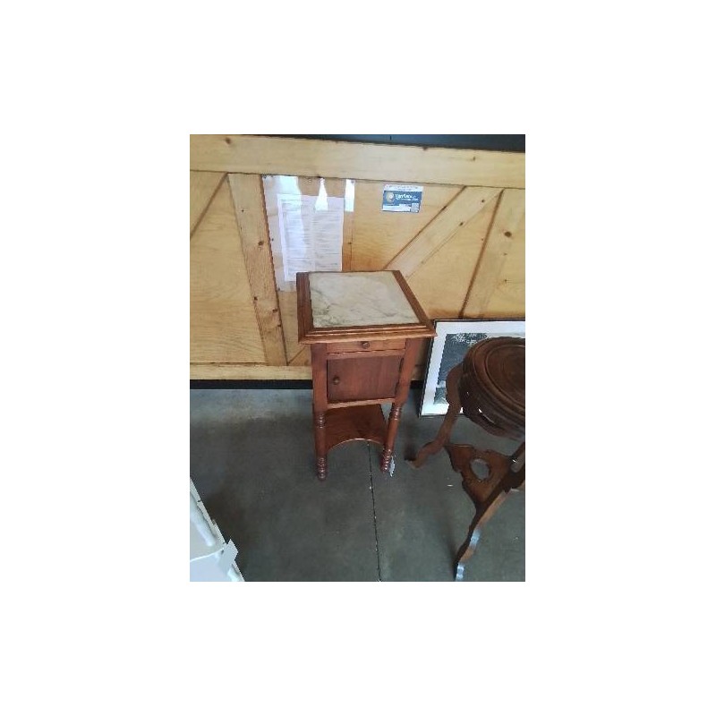 CHEVET BOIS CLAIR 1 TIROIR 1 PORTE DESSUS MARBRE BLANC FIN XIXE