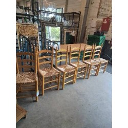 6 CHAISES PAYSANNE BOIS JAUNE ASSISE PAILLÉ 