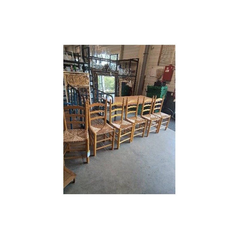 6 CHAISES PAYSANNE BOIS JAUNE ASSISE PAILLÉ 