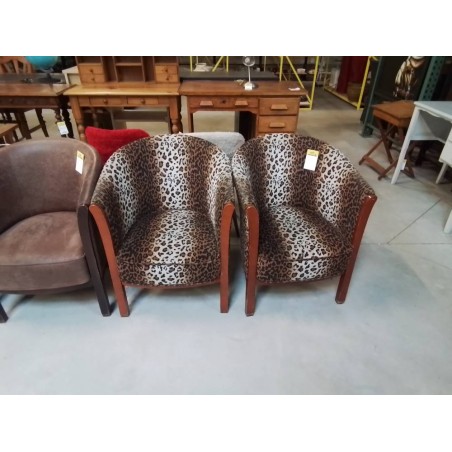 FAUTEUIL CLUB TISSU PANTHERE ET BOIS CLAIR 
