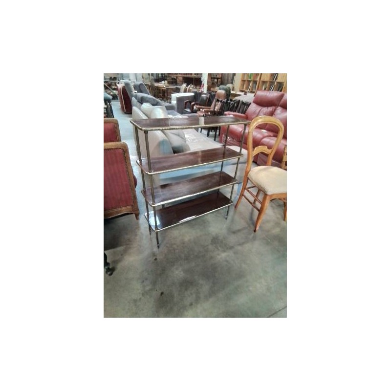 BIBLIOTHÈQUE ANNÉES 60 BOIS ET LAITON 4 TABLETTES 