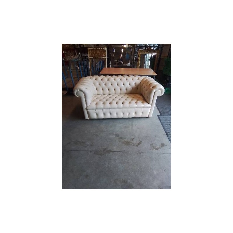 CANAPÉ CHESTERFIELD CUIR BEIGE 