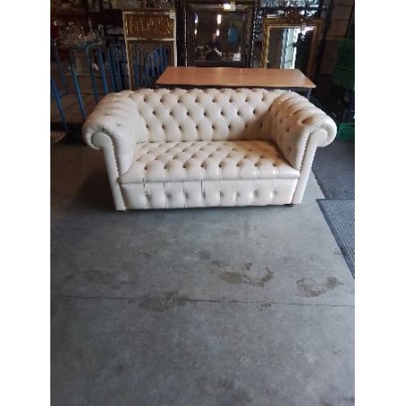 CANAPÉ CHESTERFIELD CUIR BEIGE 