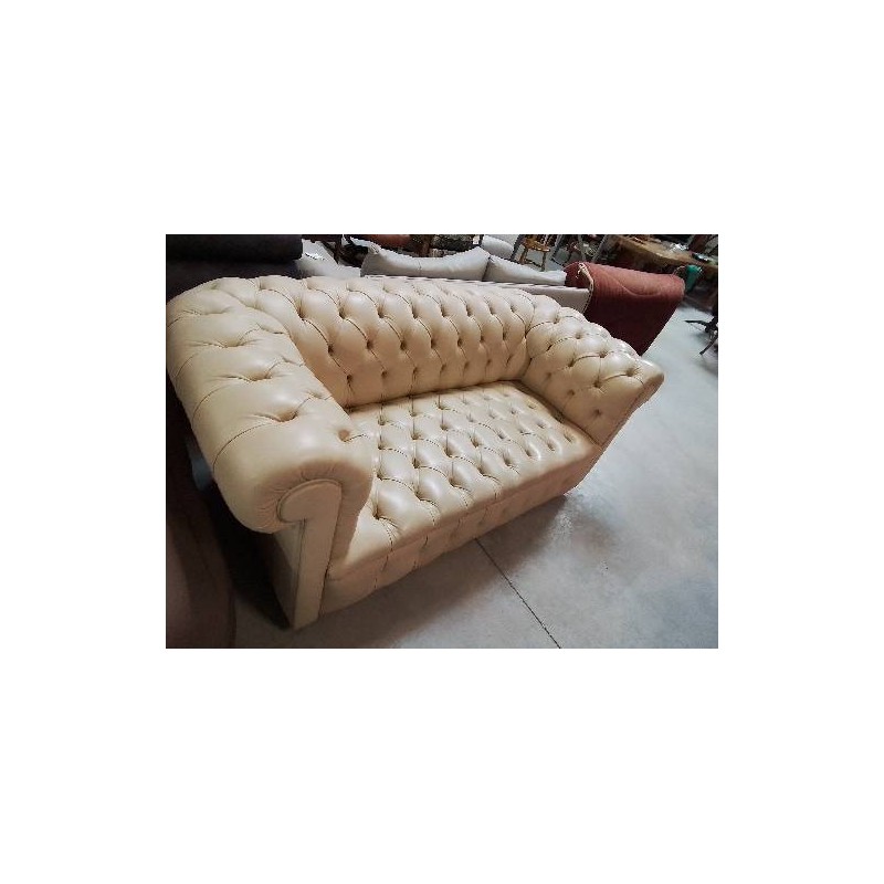 CANAPE CHESTERFIELD CUIR BEIGE
