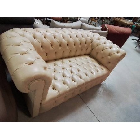 CANAPE CHESTERFIELD CUIR BEIGE