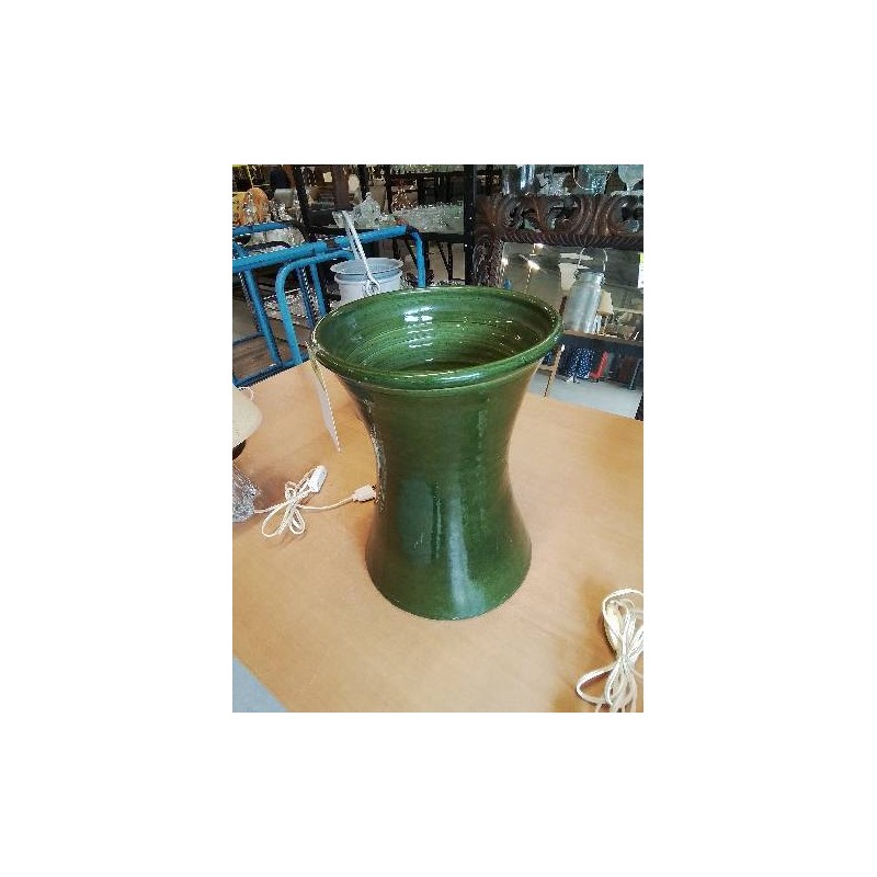 VASE DIABOLO CÉRAMIQUE ÉMAILLÉE VERT ANNÉES 50 35,5CM