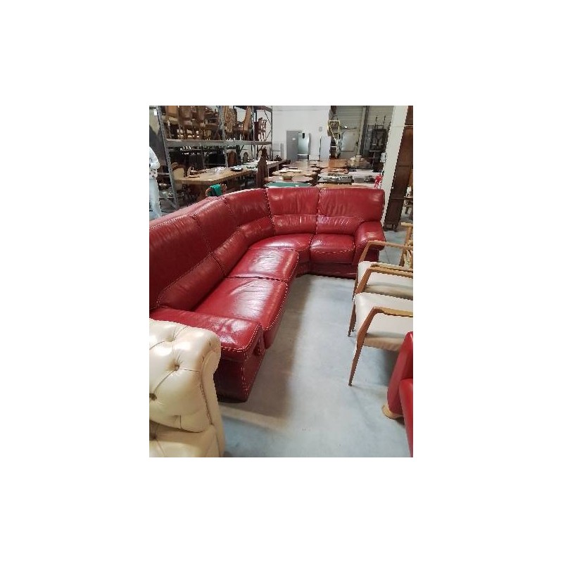 CANAPÉ D’ANGLE CUIR ROUGE ROCHEBOBOIS 