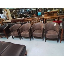 FAUTEUIL CLUB TISSU VIEILLI CHOCOLAT ET BOIS
